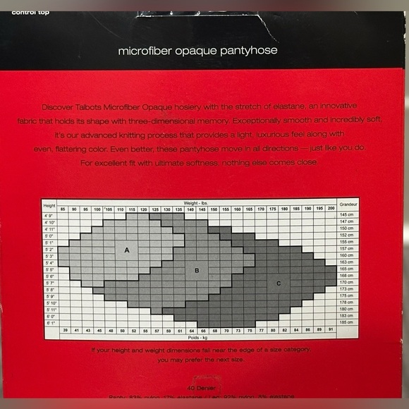 Vintage 90s Talbots Microfiber Opaque Control Top Pantyhose Black Size C Retro - Picture 4 of 4
